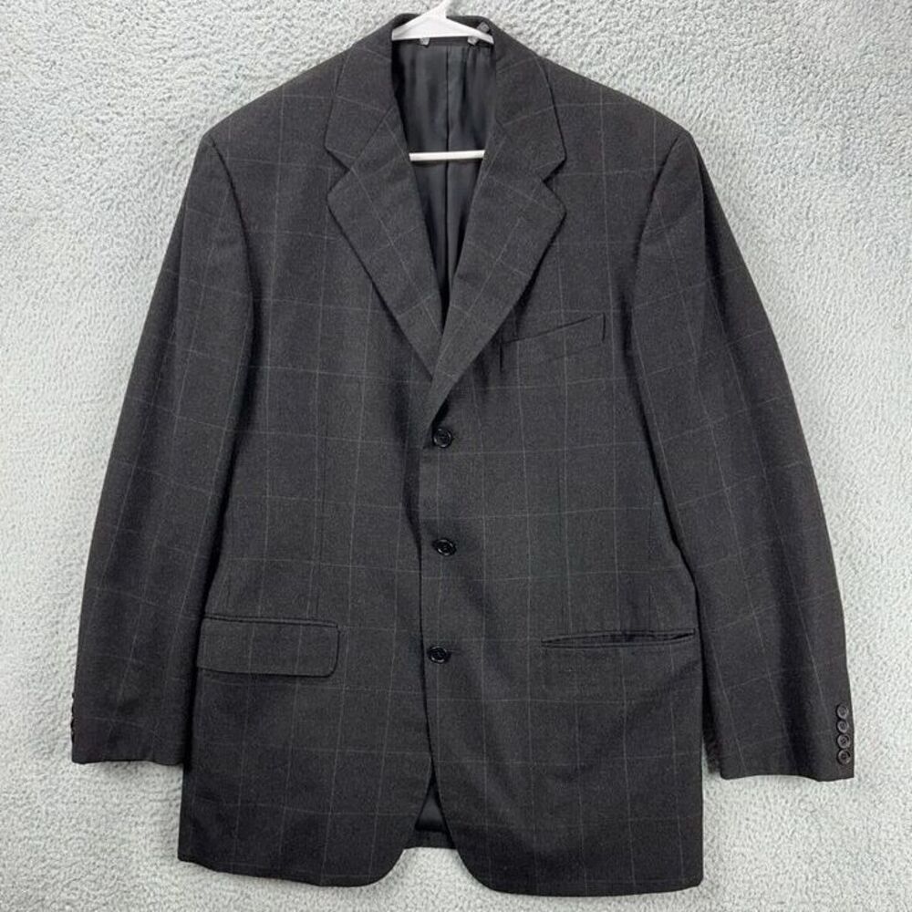 Faconnable Blazer Mens 52 US 42 Tailleur Charcoal Grey Window Pane Check Wool‎